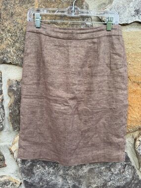 Boden Brown Linen Pencil Skirt with Gold Accent Thread 6 UEC Capsule Wardrobe